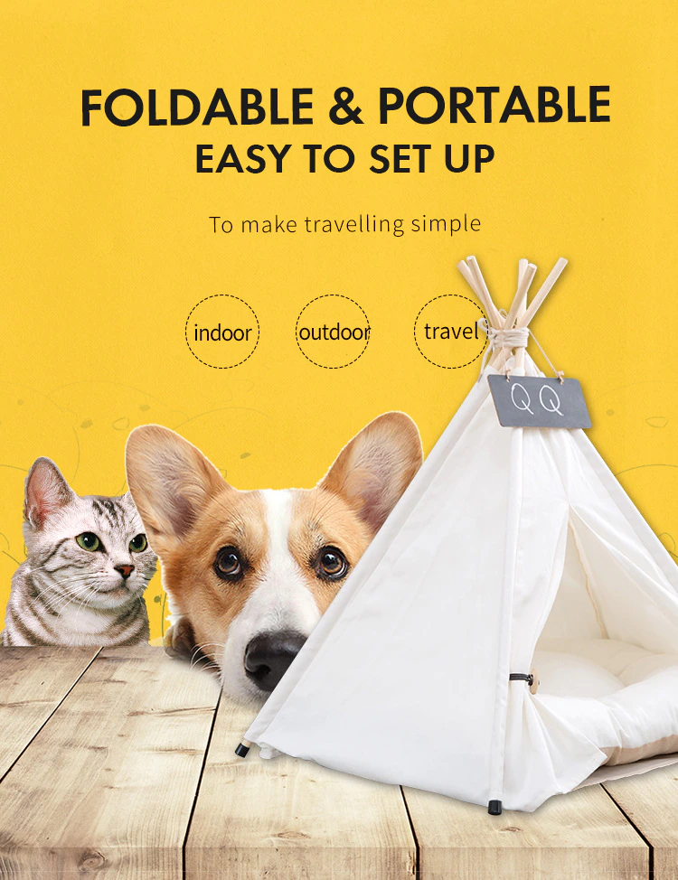 Cheap Goat Tents Outdoor indoor cotton canvas pet sleeping teepee tent Indian portable folding white dog cat Tents